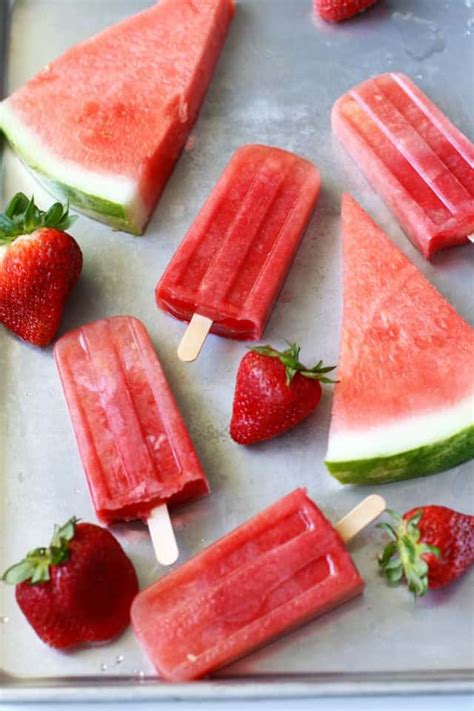 Watermelon Strawberry Fruit Popsicles The Pretty Bee