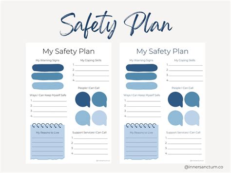 Printable Safety Crisis Plan Worksheet Therapy Aid Babe Counselor Psychology Tools Mental