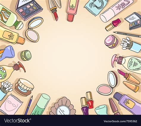 Cosmetics Hand Drawn Top View Frame Royalty Free Vector