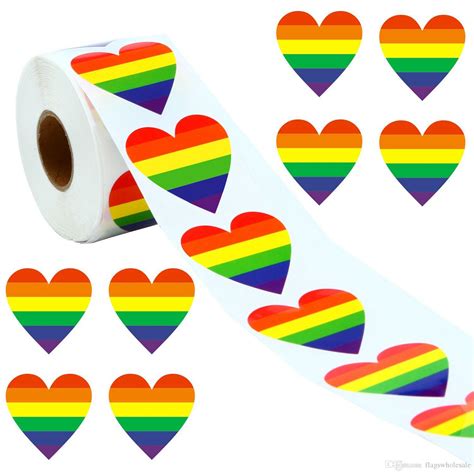 2020 rainbow flags gay pride stickers 500 count love rainbow stickers roll in heart shaped pride