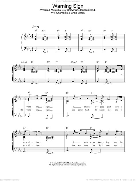 Coldplay Warning Sign Sheet Music Easy For Piano Solo Pdf