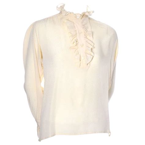 1970s vintage ysl yves saint laurent cream silk blouse with ruffles for sale at 1stdibs ysl