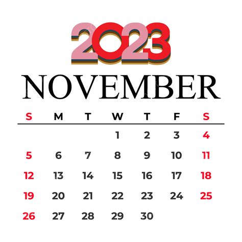 Gambar Vektor Kalender Bulan November 2023 Templat Untuk Unduh Gratis