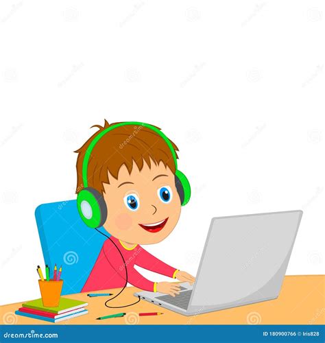 Niño De Caricatura Usando Computadora Ilustración Del Vector