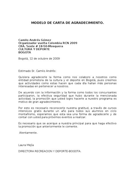 Modelo De Carta De Agradecimiento