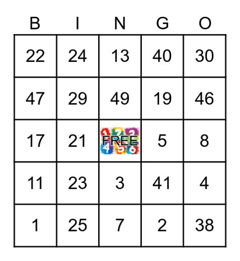 Numbers 1 50 Bingo Card