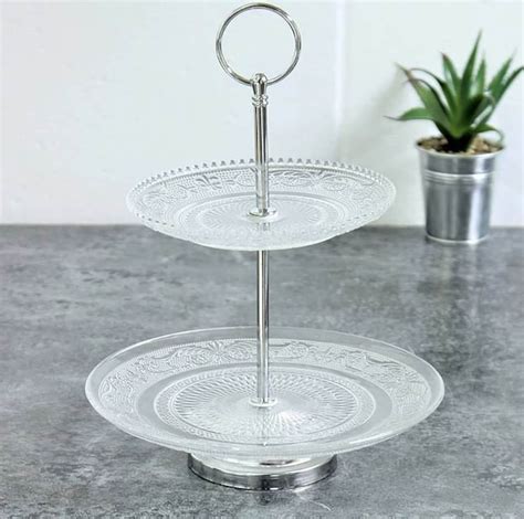 2 Tier Glass Serving Stand Etsy