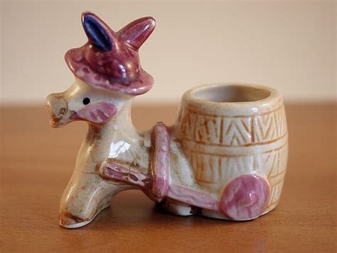 Vintage Donkey And Barrel Ceramic Toothpick Holder