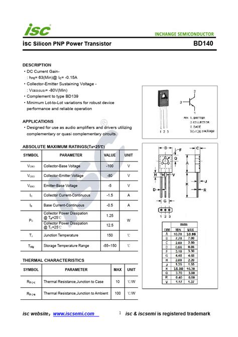 Bd140 Datasheet Pdf Pnp Transistor