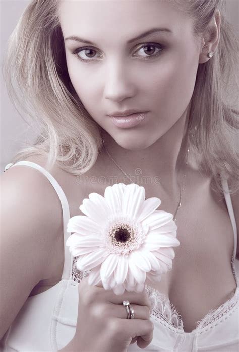 Young Beautiful Woman Holding Flower Stock Image Image Of Fresh Isolated 7920511