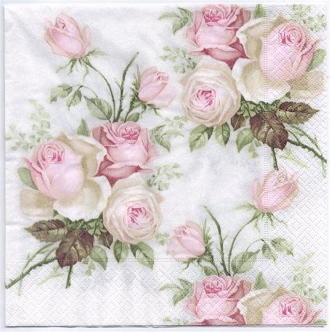 Decoupage Paper Napkins Pastel Rose Bouquet Design Dinner Napkins