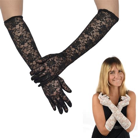 stretchy flower floral stretch full finger long lace gloves