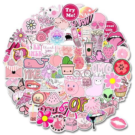 Pink Preppy Stickers100 Packcute Vsco Pink Stickers For Girlaesthetic Vinyl Waterproof