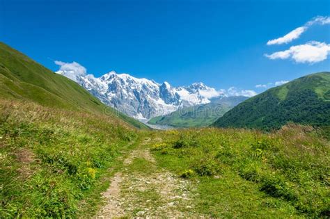 Svaneti Landscape With Glacier And Snow Capped Mountain In The Back