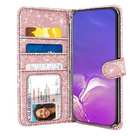 Fincibo Sparkling Glitter Wallet Cover Case With Card Holder Kickstand