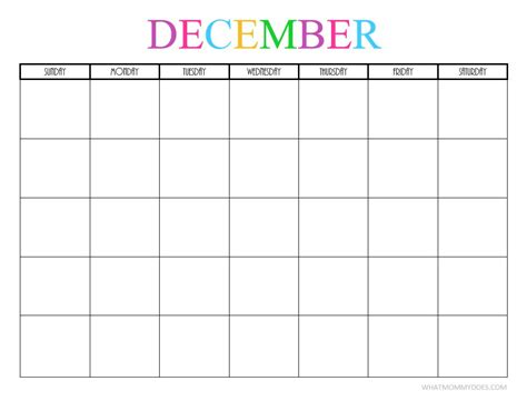 Blank December Calendar Printable