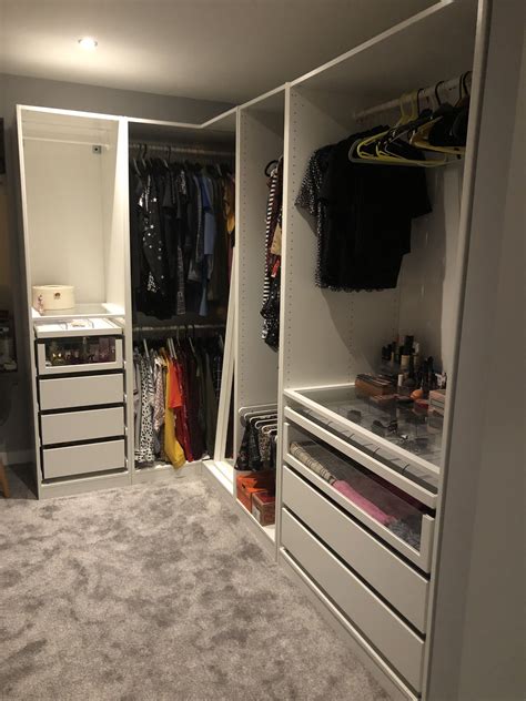 They're no longer just there to hold your hanging clothing and shoes — there are so many more feature. Ikea PAX wardrobe for corner space in walk in wardrobe ...