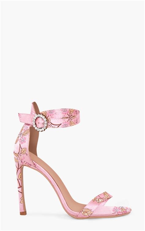 Pink Jacquard Diamante Buckle Strappy Heels Shoes Prettylittlething