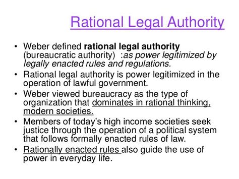 The right to control, command, or determine. Image result for rational legal authority | Modern ...