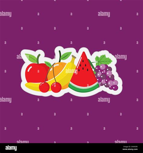 Illustration Of Summer Fresh Fruit Sticker Set In Vector Design Stock