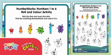 Free 👉 Numberblocks Numbers 1 To 6 Roll And Colour Worksheet