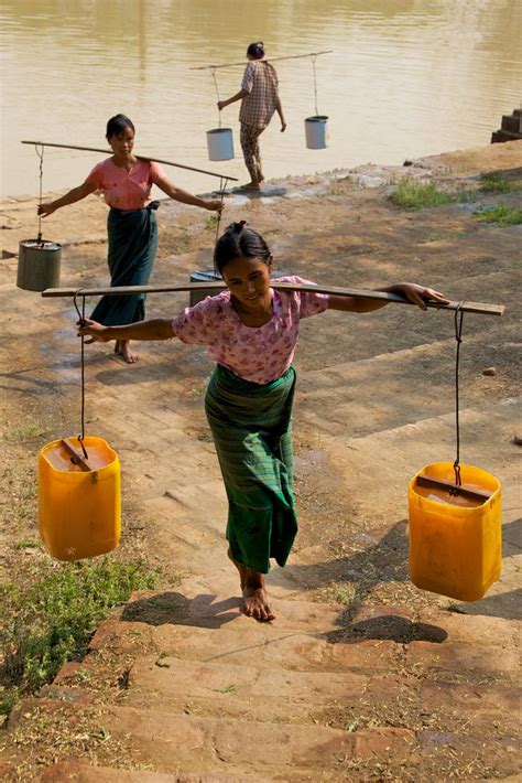 Water Carriers Myinkaba Village Water Carrier Working People Village