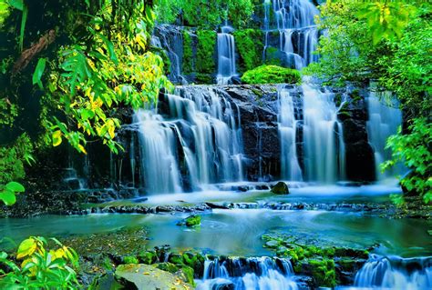 Image Waterfalls Leaves Forest Creek Fall Calm Lovely