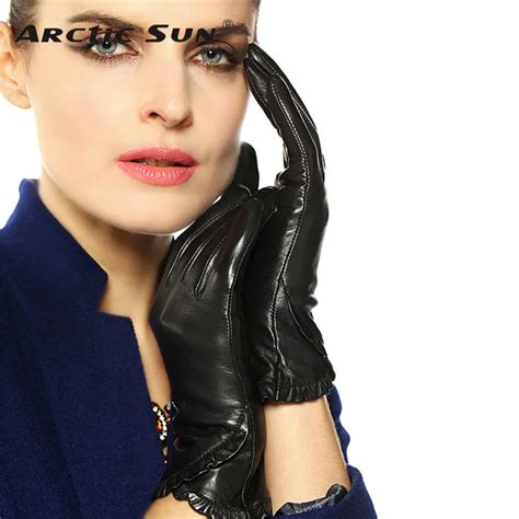 Touchscreen Ms Leather Gloves Winter Plus Velvet Warm Fashion Black Genuine Leather Goatskin