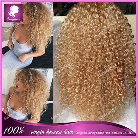 Ombre Honey Blonde Full Lace Human Hair Wigs Virgin Brazilian Kinky Curly Lace Front Wig
