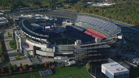 6k Stock Footage Aerial Video Approaching Gillette Stadium Tilt Down