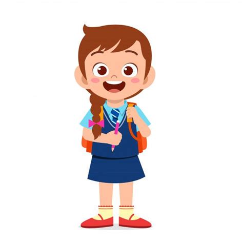 Happy Cute Kid Girl Ready To Go To School Cute Kids Art Drawings For