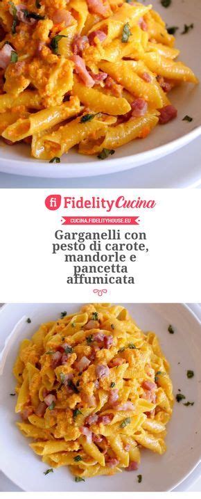 Primi piatti con pancetta affumicata. Garganelli con pesto di carote, mandorle e pancetta ...