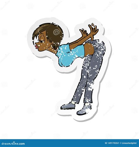 Retro Distressed Sticker Of A Cartoon Woman Stock Vector Illustration Of Bending Stretching