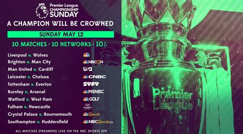 The normal nbc sports app is available on many smart tv platforms but the gold app is not widely available. Premier League 'Championship Sunday' TV, streaming ...