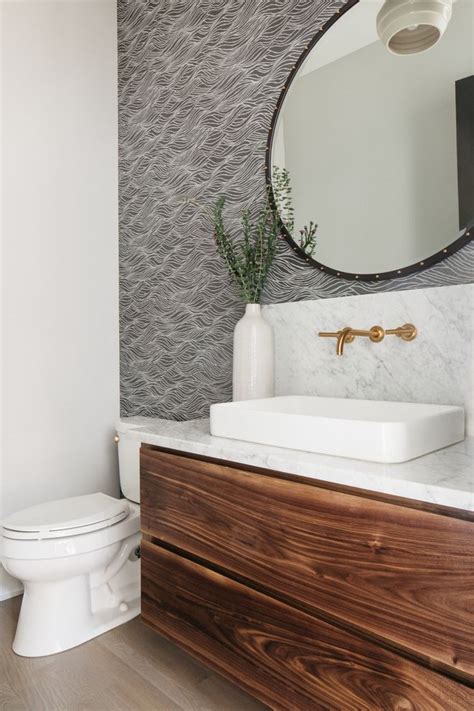 Walnut Floating Vanity This Stunning Powder Room Features A Custom