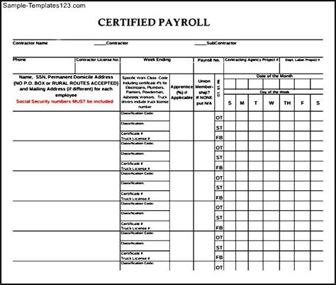 Downloadable Certified Payroll Form Sample Templates Sample Templates