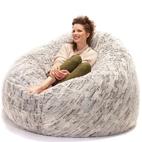 Jaxx Foot Cocoon Large Bean Bag Chair For Adults Premium Luxe Faux Fur Silver Fox