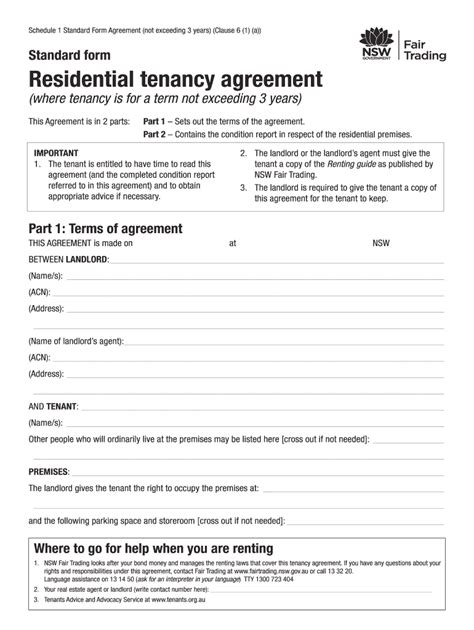 Fillable Online Standard Form Residential Tenancy Agreement Fax Email