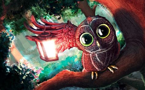 Download 1920x1200 Fantasy Owl Lantern Cute Artwork