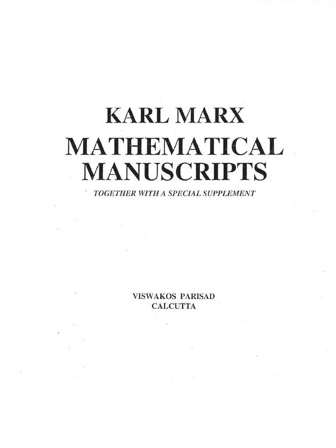Karl Marx Mathematical Manuscripts Together With A Special Supplement 1994 Final Web Version
