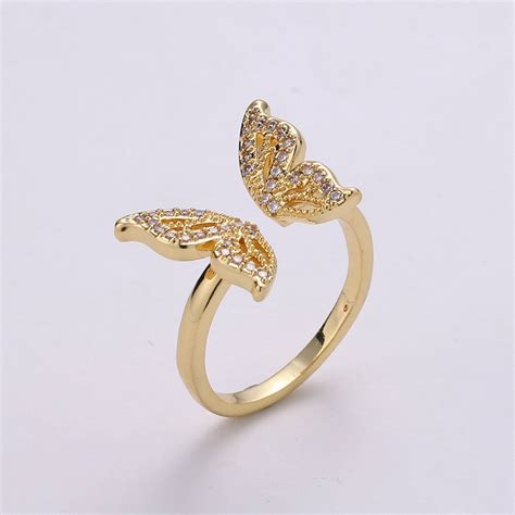 Gold Butterfly Ring Dainty Monarch Ring Adjustable Ring Minimalist Cz