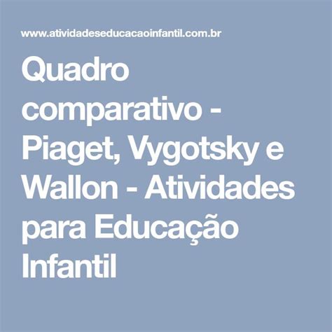 Quadro comparativo Piaget Vygotsky e Wallon Atividades para Educação Infantil Educação