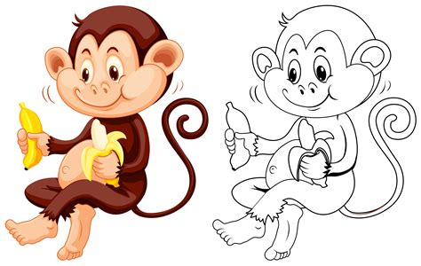 Animal Outline For Monkey Eat Banana 368724 Vector Art At Vecteezy