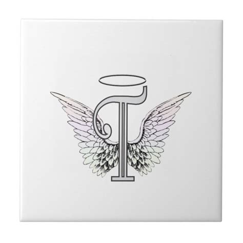 Letter T Initial Monogram With Angel Wings And Halo Tile Size Small