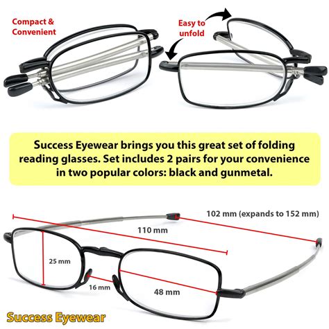 Galleon Reading Glasses 2 Pair Black And Gunmetal Readers Compact Folding Glasses For Reading