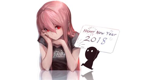 Desktop Wallpaper Red Eyes Anime Girl Sad Happy New Year 2018 Hd Image Picture Background