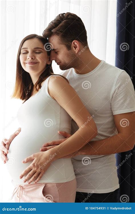 Happy Handsome Man Hug His Lovely Pregnant Wife Stock Image Image Of Natural Couple 104754931