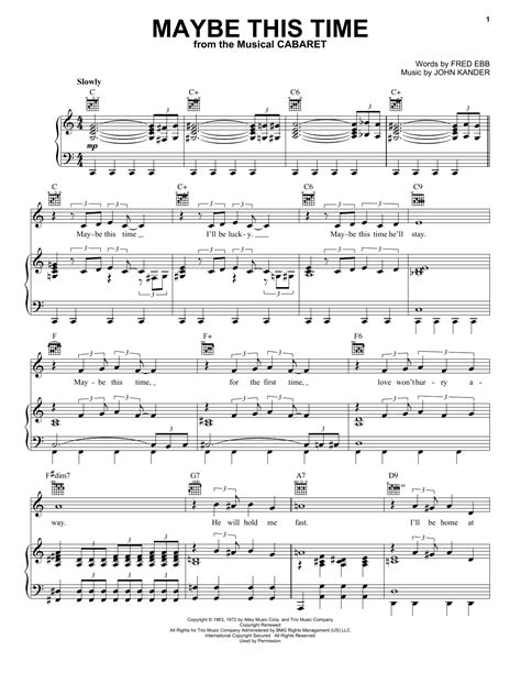 Maybe This Time Sheet Music By Kander And Ebb Piano Vocal And Guitar