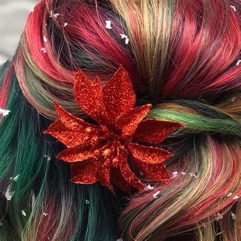 Christmas Hair Color With Red And Green Highlights Is Holiday