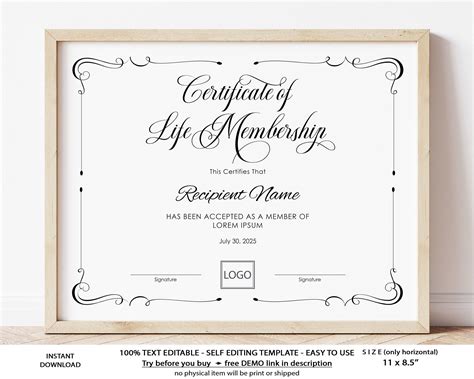 Editable Life Membership Certificate Template Printable Elegant
